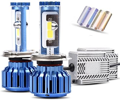 H4 (9003 Hi/Lo) LED Headlight Bulbs Conversion Kits Canbus 60W 6000lm 6000K Cool White Automobile COB Headlamps w/ 3K Amber Glass Filter- 2 Yr Warranty