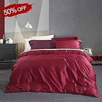 BoxHome Solid Red Full Queen Duvet Cover Set Long Stapled Cotton Bedding Collections for Girls Women