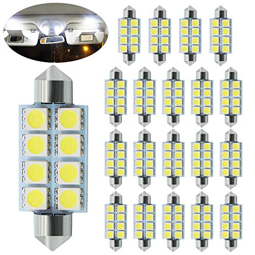 BOODLED 20 PCS White 41MM / 42MM 5050 8 SMD Festoon Dome Map Interior LED Light Bulb 211-2 212-2 569 578 DC 12V (20x42mm-5050-8-W) (44mm)