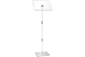 Podium Stand, Lecterns & Podiums, Acrylic Adjustable Angles with Metal Base, Podium for Church, Weddings, Classroom, Speech, 