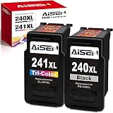 AISEN Remanufactured Canon Ink Cartridges 240 and 241 Replacement for Canon PG-240XL 240 XL CL-241XL 241 XL Used in PIXMA MG3620 TS5120 MX472 MX452 MG3522 MG2120 MG3520 MG3220 (1 Black 1 Tri-Color)