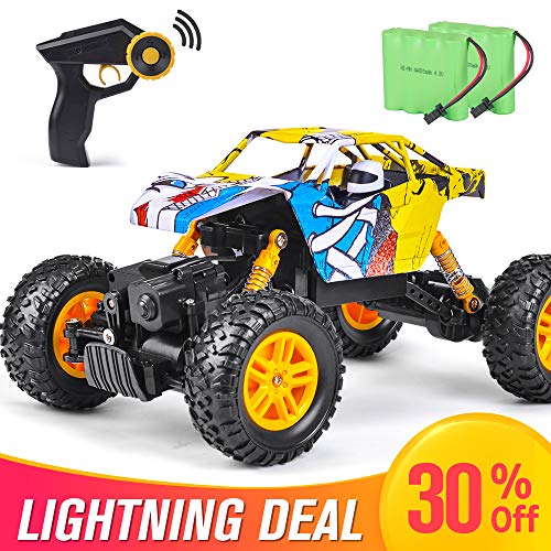 RC Car DOUBLE E 1/18 Remote Control Car 4WD Monster Truck 2.4Ghz with Two Rechargeable Batteries Dual Motors Unique Graffiti Off Road Rock Crawler