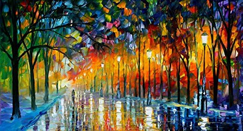 Van Eyck Walking Alone at Night Colorful Palette Knife Oil Painting of Tree Wall Canvas linen Art Prints Pictures Wall Art for Home Decorations,24x36 Inches unframed，HD169