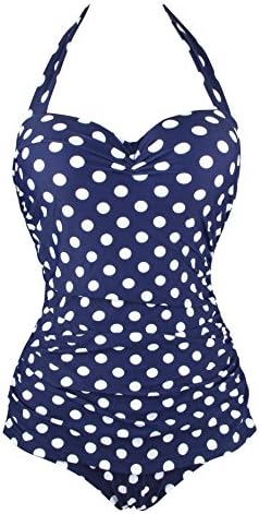 UniSweet Women Retro One Piece Halter Pin Up Monokini Swimsuits (Womens Size)