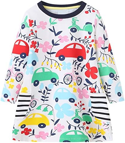 MISSHALO Girls Cotton Longsleeve Cartoon Animal Dresses Casual T-Shirt Dress, 171001, 2T/2-3YRS