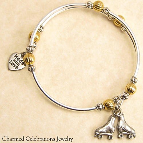 Roller Skates Wrap Bracelet Handmade Themed Charm Bracelet Jewelry Gift. Gold, Silver or Black Bead Option