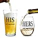 His and Hers Glass Set- Sip Happens, Pint Glass, Stemless Wine Glass, Wedding and Engagement Gifts for Couples