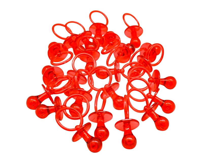 Photo 1 of **MISSING A FEW**2.5" Baby Pacifier Party Favors, 36 Pieces, Gender Reveal Shower Decorations, Boy Girl Gender Neutral Table Scatter, DIY Party Games Decor (Red)