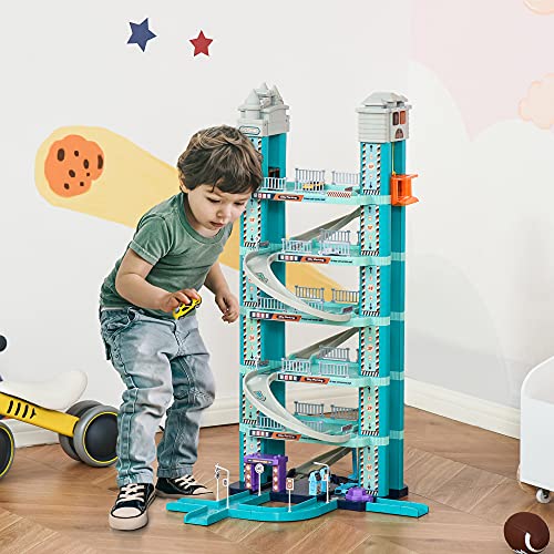 Qaba Kids Garage Toy Set, 6Level Car Parking Playsets Toy, Race Tracks