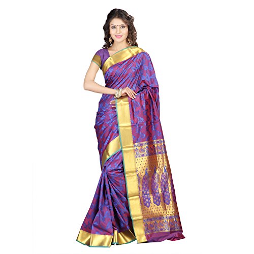 Viva N Diva Magenta And Blue Art Art Silk Saree With Unstitched Blouse Piece