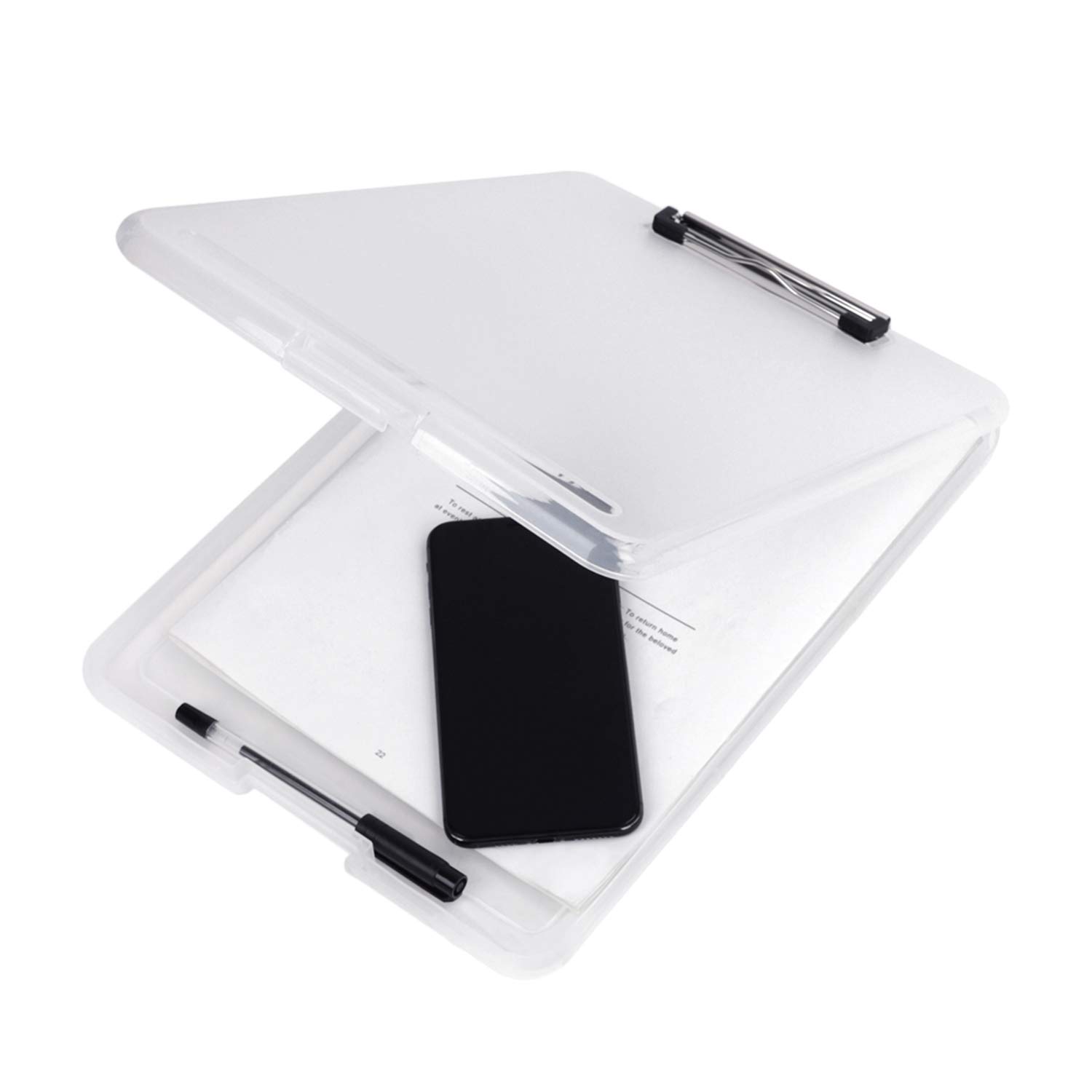 A4 Waterproof Clipboard with Storage Box Plastic Clipboard Holder Compact Document Paper Holder Writing Drawing Board for School, Home and Office Use