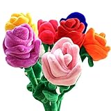 Fumingsi 8 Piece Colorful Bendable Stuffed Rose Plush Flower 12