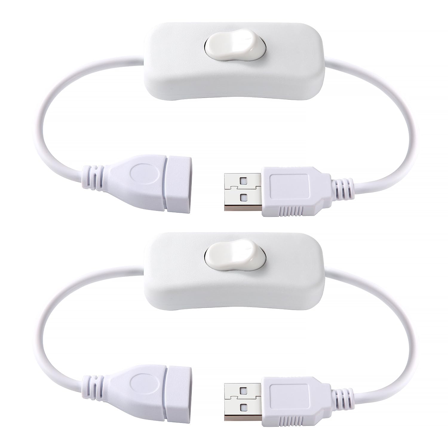 KUOQIY 2 PCS 0.28m USB Extension Cable with On/Off Switch, USB Switch Cable, USB Cable with Switch, USB Switch Extension Cable, for LED Desk Lamp LED Strip, White