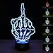 HUI YUAN Middle Finger 3D Lamp Room Bedroom Decorative Night light Multi 7 Color Change USB Cable Smart Touch Button LED Desk Table Kiddie Kids Gift Home Decoration Color Changeable