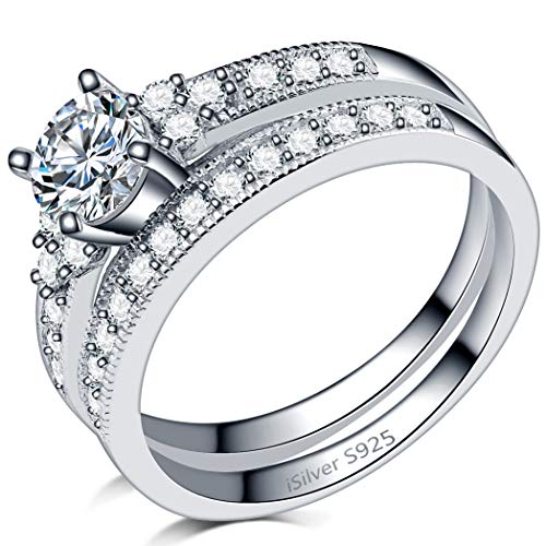 iSilver 925 Sterling Silver Wedding Engagement Ring Set Anniversary Statement Propose (9)