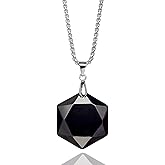 Genuine Obsidian Hexagram Star Necklace Healing Crystal Pendant, Adjustable Natural Gemstone Necklace Reiki Quartz Jewelry for Men Women