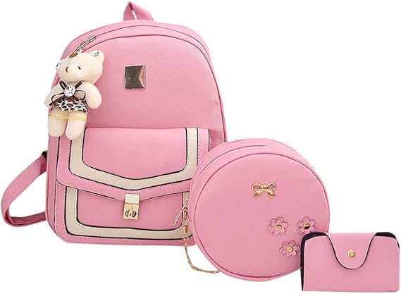 Amazon Co Jp 可愛い細いショルダーストラップカジュアルレザーバッグ女性のエレガントなバッグ大容量a4収納防水おしゃれバックパック人気バックパック人形付き Pink 服 ファッション小物
