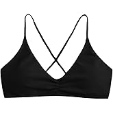 SHENHE Women's Lace Up Bikini Top Criss Cross Tie Back V Neck Padded Swimsuit Top Swimwear
