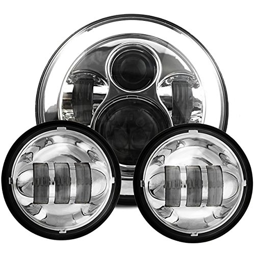 Eagle Lights 8700 7" Round Chrome Harley Daymaker LED Headlight with Matching Chrome Passing Lamps, Adapter Ring and Free T-Shirt