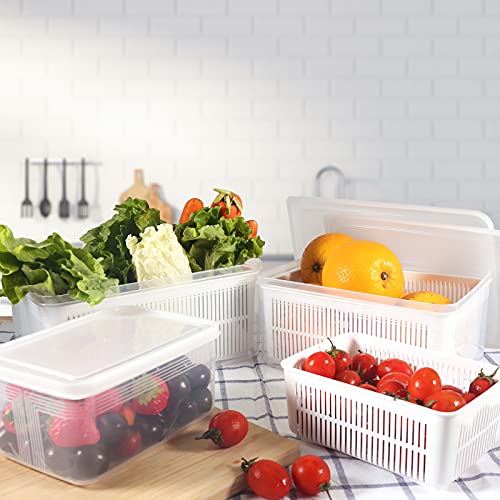 77L Fruit Storage Containers for Fridge with Strainer, (3 Pack) Produce