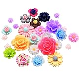 Fityle 50 Pieces Assorted Colors Size Resin Rose Flower Flatback Cabochons Embellishments
