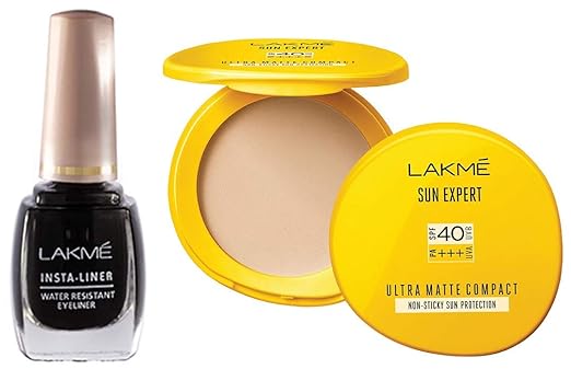 Lakme Insta Eye Liner, Black, 9ml & Lakme Sun Expert Ultra Matte SPF 40 PA+++ Compact, 7g