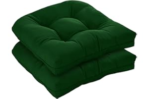 LOVTEX Indoor/Outdoor Tufted Seat Cushions for Patio Furniture Set of 2, 19x19 in Green Outdoor Chair Cushions - Overstuffed Patio Furniture Cushions for Wicker Chair with Round Corner