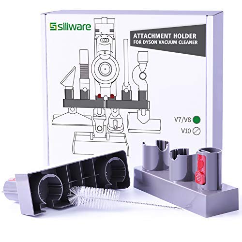 SILIWARE Bracket time, Vacuum Accessory Holder, Organizer for Dyson V8 V7, Docking Station/Wall Mount, Store 8 Tools, Comes with a Handy Brush to Clean Attachment, Grey