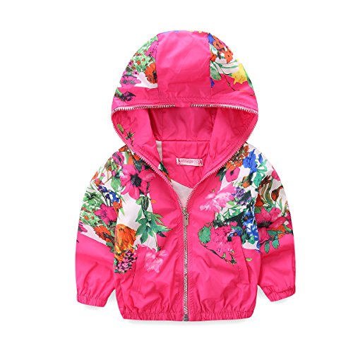 Mud Kingdom Little Girls Jackets Floral With Hood Coats 3T Rose Red