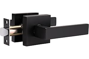 home improvement direct 1 Pack Passage Door Lever Without Locking, Reversible No Lock Door Handle for Right/Left Handed Door, Matte Black Heavy Duty Square Lever Set for Interior/Exterior Use