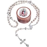 WHLHMK 8mm Rosary Beads for Women, Black Glass Pearl Guadalupe Rosary with Gift Box, Anglican Prayer Beads Catholic Gifts
