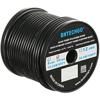 BNTECHGO 10 Gauge Silicone Wire Spool 50 ft Black Flexible 10 AWG Stranded Tinned Copper Wire