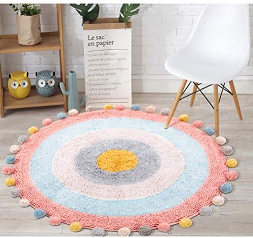 DZQY Nordic Living Room Carpet Modern Minimalist Round Floor Mat Pink/blue Bedside Blanket 35.4X35.4inch Children's Room Bedroom Decorative Area Rug (Color : 1)