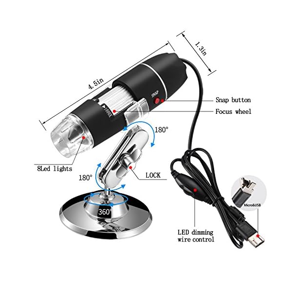 Jiusion WiFi USB Digital Hand Mikroskop, 40-1000x Wireless Vergrößerung Endoskop 8 LED Mini Kamera mit Telefon Saug-und… – Bild 4