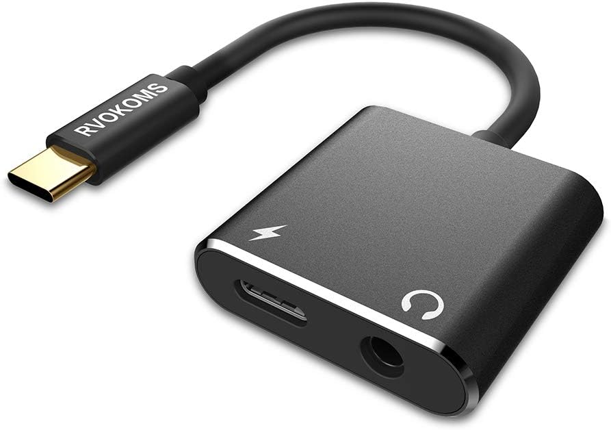 USB C to 3.5mm Headphone Adapter, RVOKOMS New Version 2-in-1 Type C to Audio and Fast Charging Converter Compatible for Pixel 3 3XL 2 2XL, i-Pad pro 2018, HTC, Essential Phone and More USB C Devices