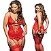 YKSH Women Lingerie, 4 Pcs Sexy Lace Lingerie With Garter Belt Bodysuit Babydoll Chemise,Small,Red