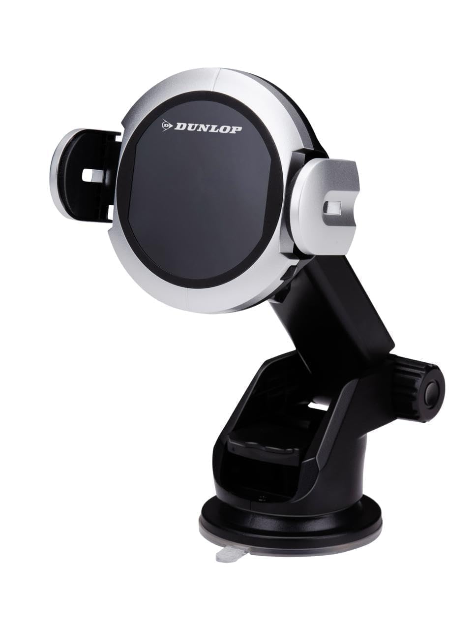 Dunlop Phone Holder and Induction Charger - Wireless Charger with Qi - with Suction Cup for Dashboard and Windscreen - Phones from 65 mm to 92 mm Wide - Plastic - Black