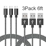 WZS Micro USB Cable,3Pack 6FT Long Nylon Braided High Speed 2.0 USB to Micro USB Charging Cables Android Charger Cord for Samsung Galaxy S7 Edge/S6 Edge/S4/S3,Note 5/4/3,HTC,LG,Nexus (Black White)