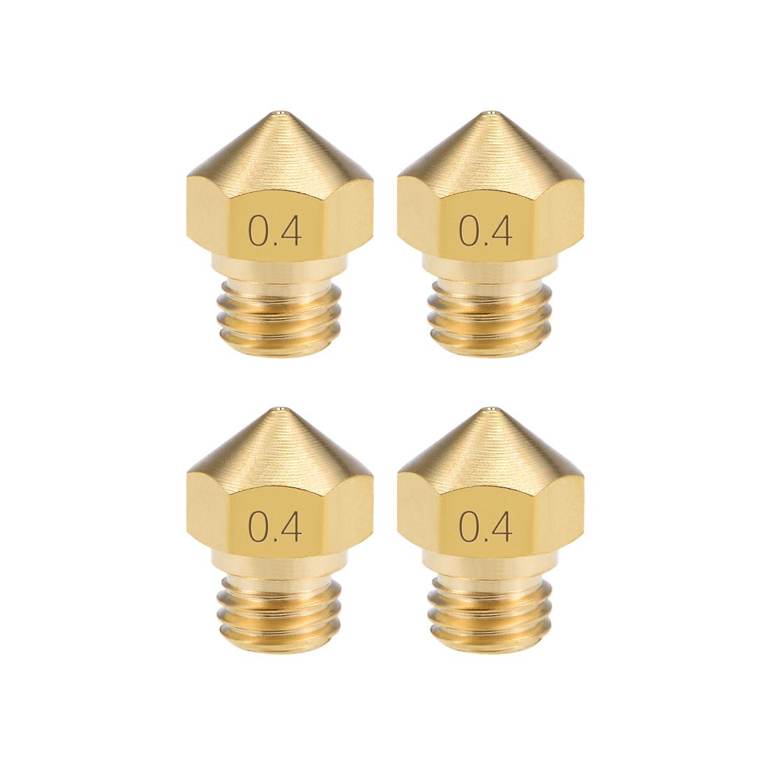 sourcing map 0.4mm 3D Printer Nozzle Head M7 Thread Replacement for MK10 1.75mm Extruder Print, Brass 4pcs
