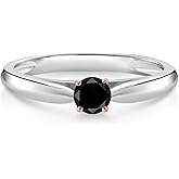 Gem Stone King 10K White and Rose Gold Black Diamond Solitaire Engagement Ring For Women (0.17 Cttw, Gemstone April Birthstone, Round 3.5MM)