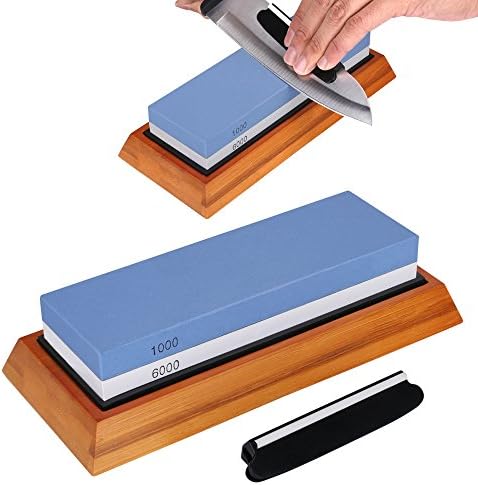Knife Sharpening Stone 2 Side Grit 1000/6000 Whetstone Great for Sharpen Chefs Knife &amp; Kitchen Knife, Waterstone with Anti-slip Bamboo Base.
