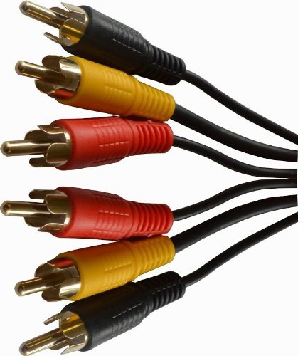World of Data 15m Triple RCA Phono Cable - 100% Copper Wire - 24k Gold Plated - Audio & Video Lead - Male to Male