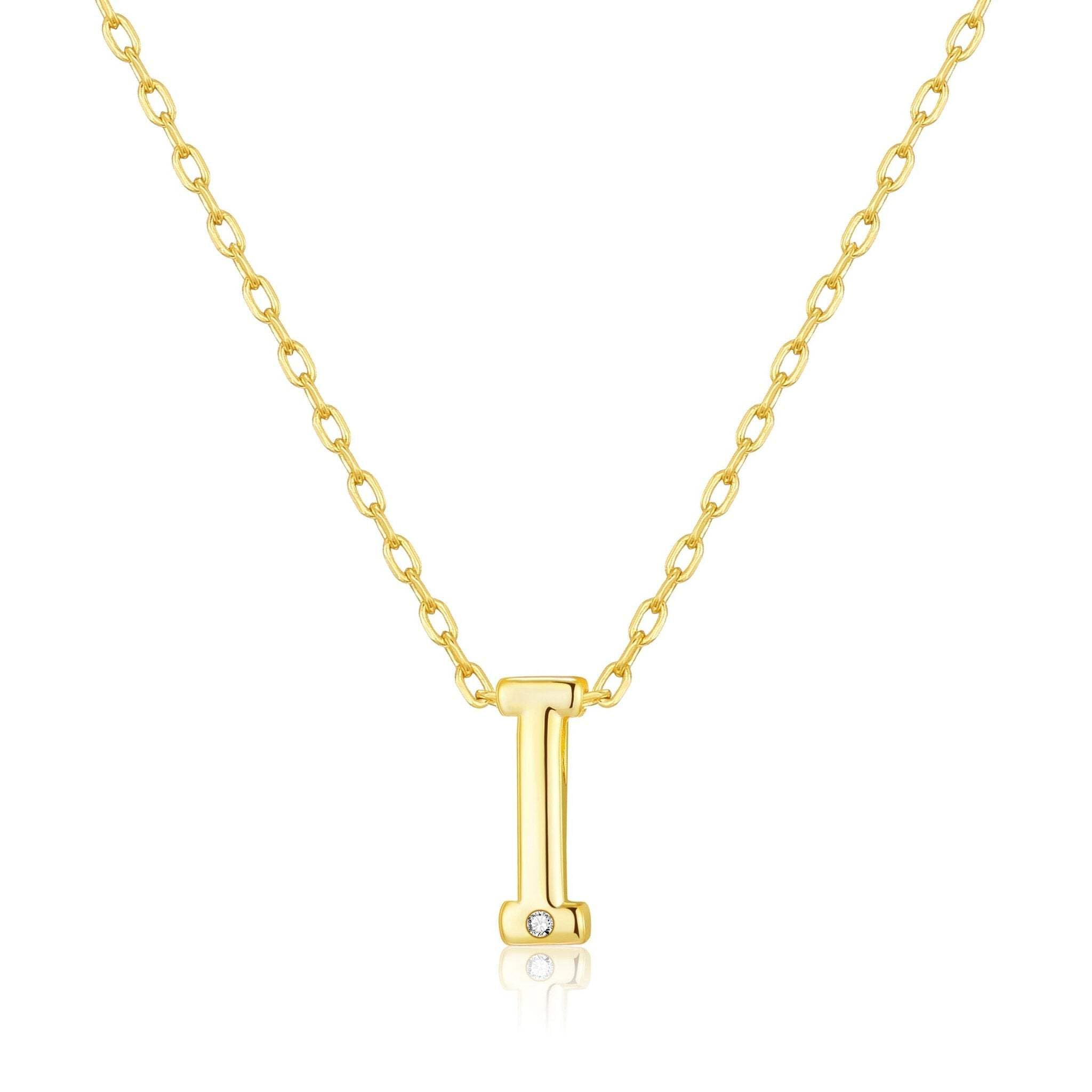 Philip Jones 18k Gold Plated Initial Necklace Letter I Created with Zircondia® Crystals