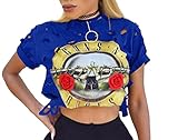 FISACE Women's Short Sleeve Ripped Guns N Rose Crop Tops