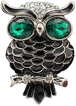 OUDUO Women's Enamel Owl On Branch Brooch Pin Green Eyes