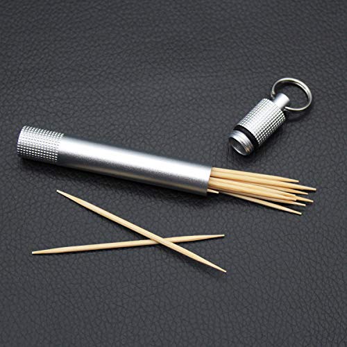PPFISH Pocket Toothpick Holder keychain - Waterproof Aluminium Alloy Toothpick Box Container & Titanium Toothpick Ultralight Travel Kits (Sliver Aluminum + TI) - Thumbnail 3