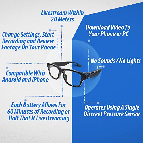 Live Streaming Glasses Camera Full HD with Included 32GB Micro SD