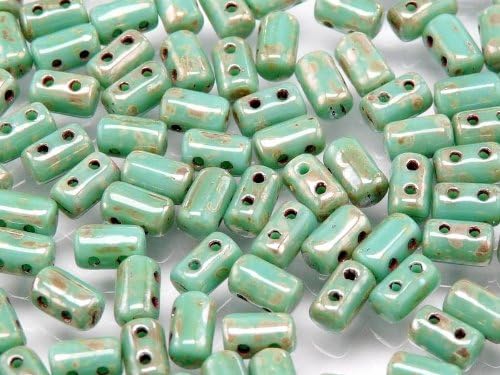 Czech Glass Two-Hole Seed Beads RULLA 3x5mm 20gram TURQUOISE GREEN PICASSO