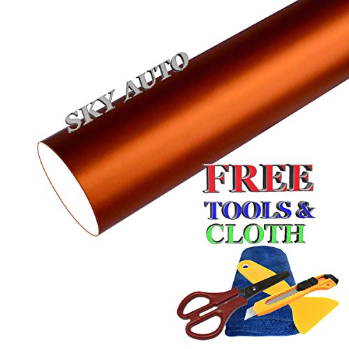 Premium Car Satin Matte Chrome Plating Vinyl Film Wrap Sticker Sheet Air Release (1ft x 5ft, Orange)