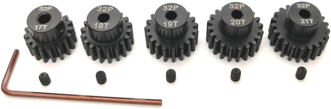 MakerDoIt 32P Hardened Pinion Gear Set 3.175 Hole 17T 18T 19T 20T 21T with Hex Key (Compatible with 0.8 Metric Pitch)